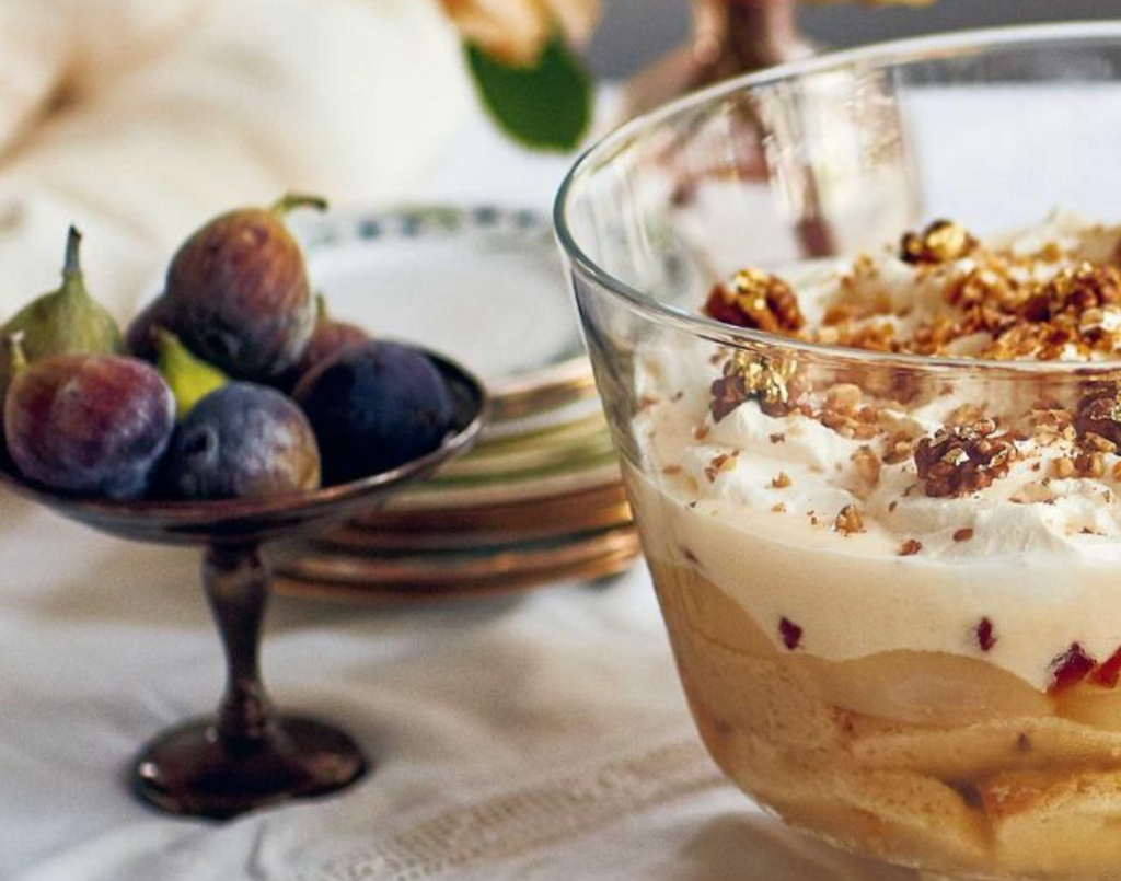 Quince, Brandy and Walnut Trifle